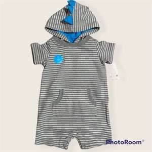 Carters gray white striped Hood Art romper